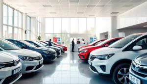 Chirie auto Moldova: modern car rental office in Chisinau with various vehicles and friendly staff.