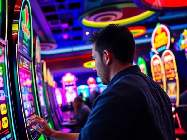 Menggunakan slot depo 5000 dengan mesin slot berwarna-warni di ruangan permainan yang cerah.