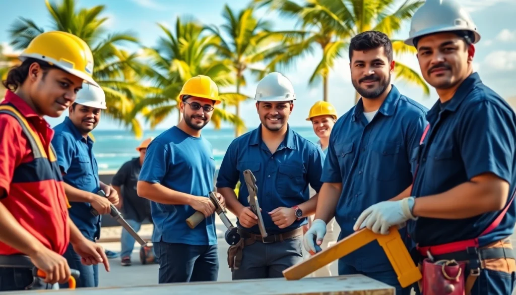 Students engaged in manual skills training at hawaii trade schools in a tropical setting.