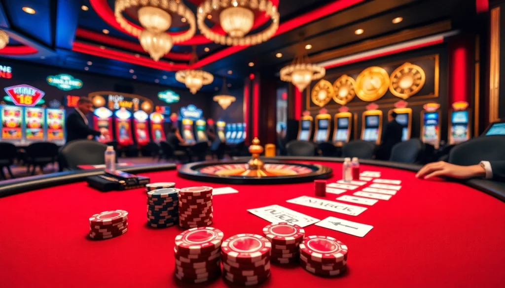Experience thrilling gaming action at w88 with luxurious casino tables and vibrant slot machines.
