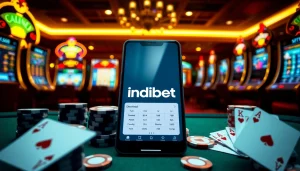 Betting on Indibet download with mobile interface surrounded by casino elements