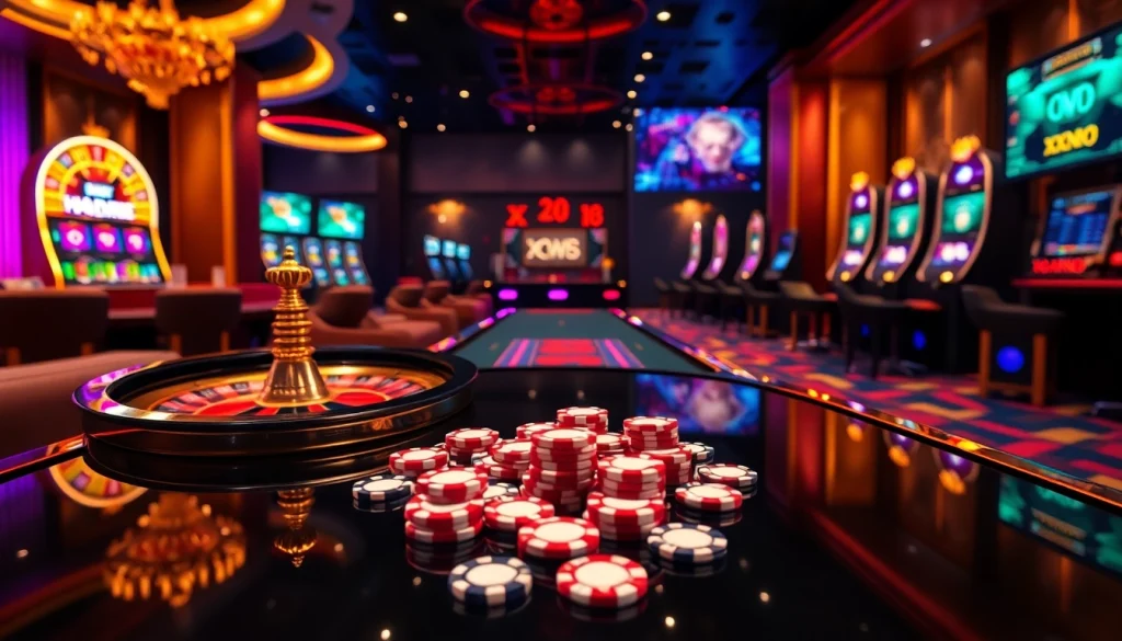 Experience the thrill of Trang chủ XX88 with this elegant casino scene featuring exciting games.