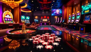 Experience the thrill of Trang chủ XX88 with this elegant casino scene featuring exciting games.