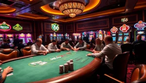 A thrilling casino experience at a poker table highlighting new 66 betting opportunities with vibrant atmosphere and players engaged.