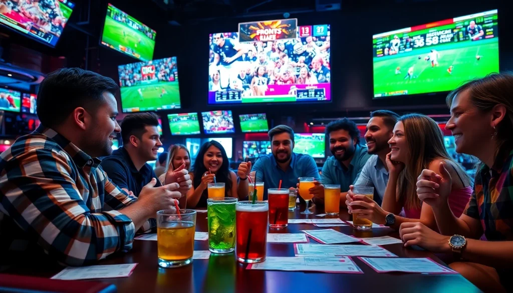Engaging atmosphere of sports betting South Carolina with friends at a lively bar.