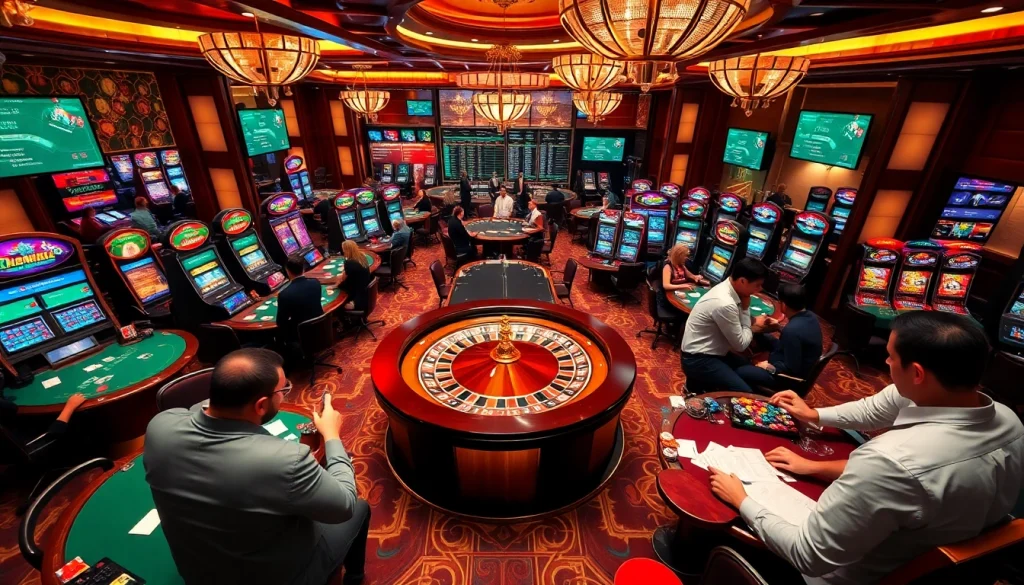 Engaged players enjoying the vibrant casino experience at https://thabetc.net/ with cards, chips, and lively ambiance.