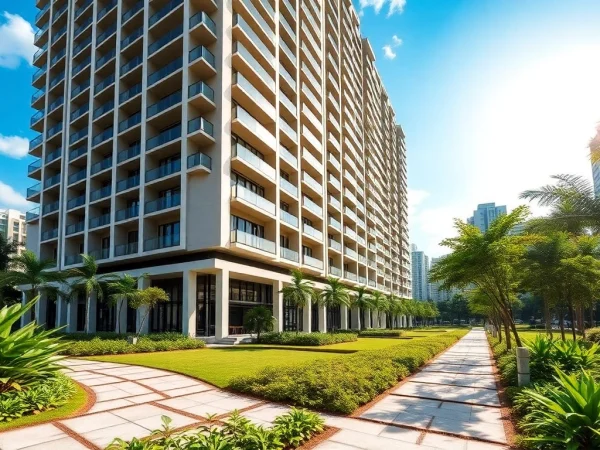 View of the modern Tampines EC showcasing its elegant design and lush surroundings.
