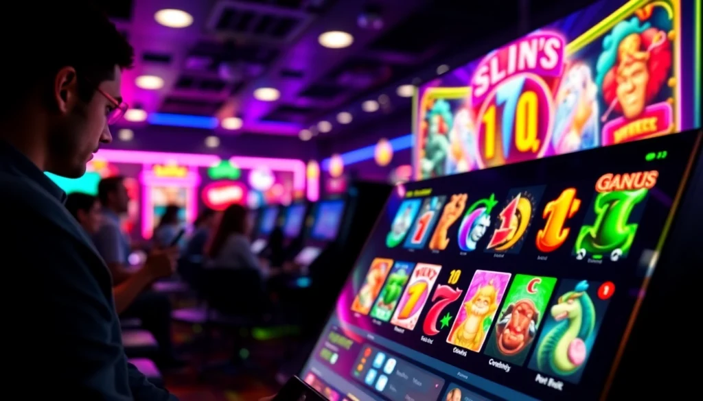 Bermain situs slot depo 5k dengan antarmuka slot online yang menarik dan warna neon cerah.