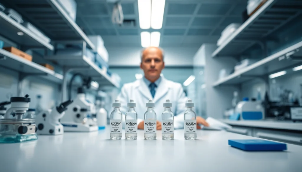 Scientist examining epitalon anti aging peptide in a modern laboratory setting.