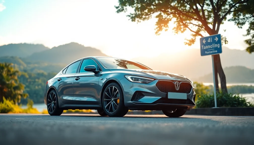 Kuching rent car parked beautifully by the Sarawak River, surrounded by lush greenery.