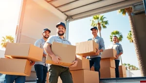 San Diego Mover team loading boxes into a truck in sunny California.