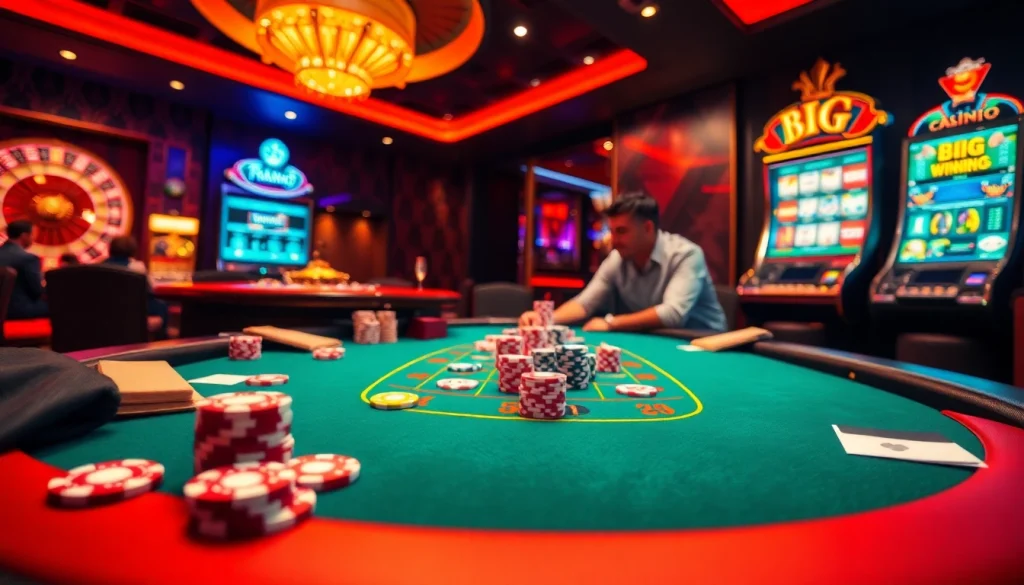 Bàn chơi W88 với người chơi đang tham gia poker, chip và bánh xe roulette.