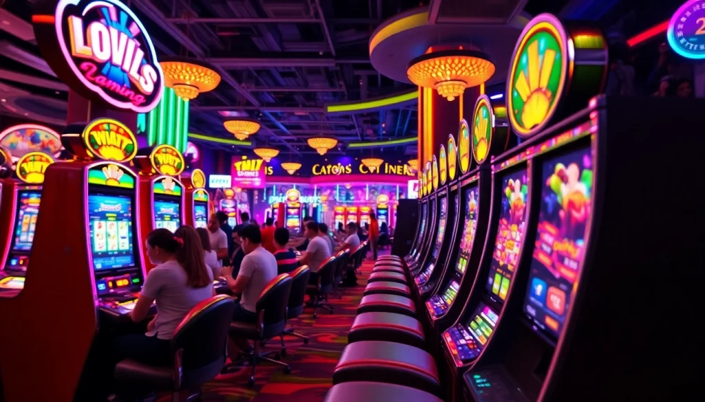 เล่นสล็อต 918kiss slot ในบรรยากาศของคาสิโนที่คึกคักและมีสีสันสดใส