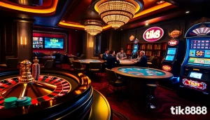 Cảnh sòng bạc tik 88 đầy hứng khởi với các trò chơi sôi động và người chơi đắm chìm trong hành động cá cược.