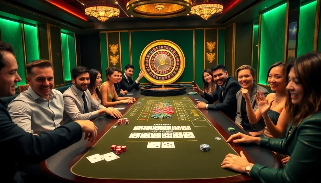 Players engaging eagerly at the Go8 casino table, showcasing thrilling gambling action.