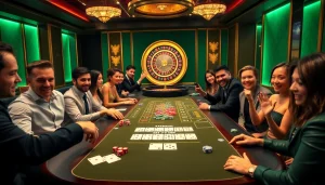 Players engaging eagerly at the Go8 casino table, showcasing thrilling gambling action.