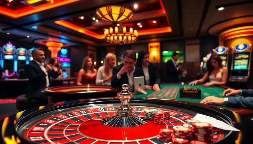 Trải nghiệm sự hứng khởi của trò chơi Bet VIP với các yếu tố casino sống động và người chơi cuốn hút.