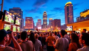 Engaging sports betting Georgia scene with enthusiastic fans celebrating in an urban setting.