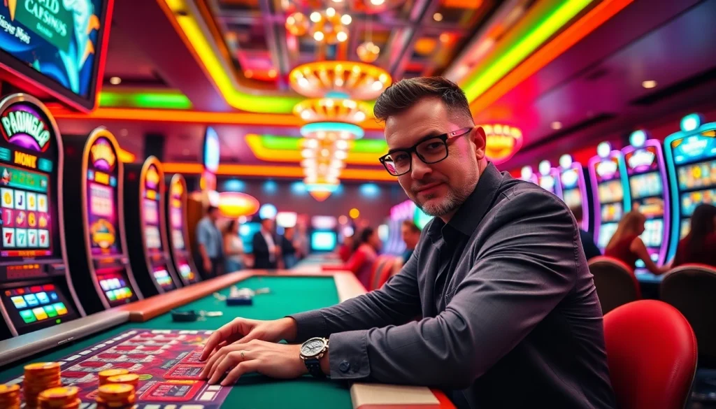 Main scene of slot depo 1000 gaming atmosphere with vibrant colors and excited players.