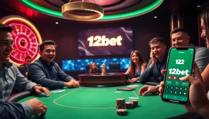 Players enjoying a thrilling game of poker at 12bet's luxurious casino table.