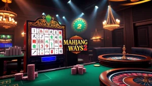 Rasakan sensasi Mahjong Ways 2 pada mesin slot mewah yang dikelilingi chip poker.