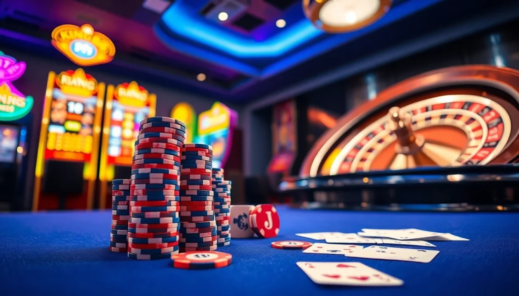 Experience the thrill of king88 with vibrant casino tables and exciting slot machines.