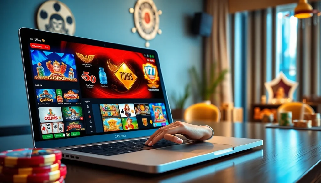 Online gambling experience at tk88win.live, featuring engaging casino games on a modern laptop.