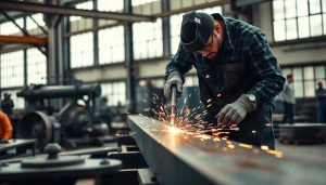 Find steel fabricators near me actively welding metal structures in an industrial workshop.