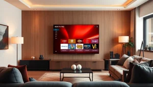 Iron TV Pro streaming interface displayed on a modern TV in a cozy living room.