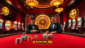 Người chơi tận hưởng poker và roulette cược cao tại casino sang trọng của LUCK8.