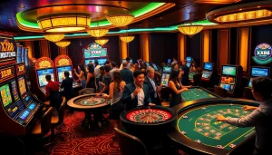 Experience the thrill of XX88 with players enjoying high-stakes games in a luxury casino setting.