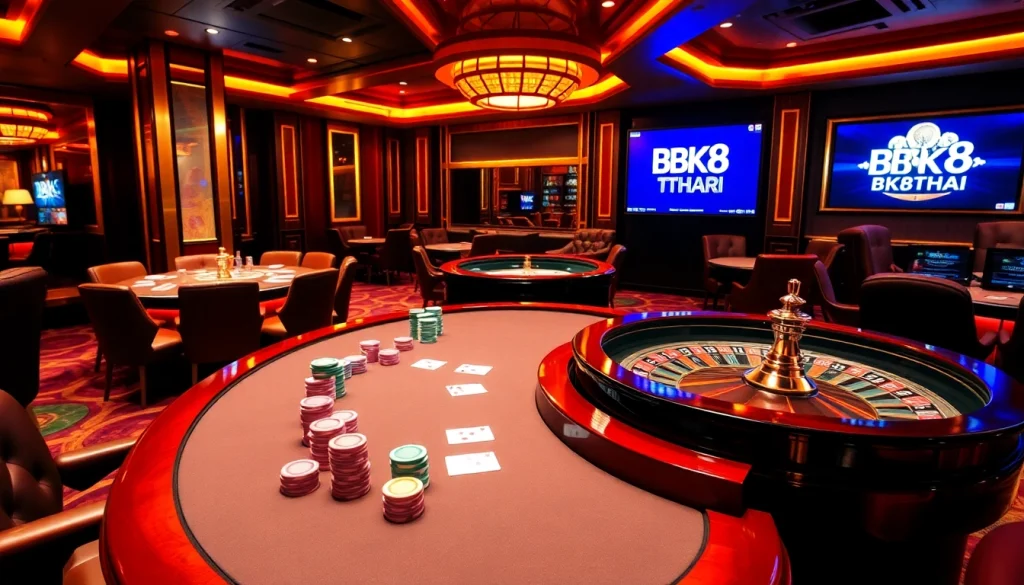 Experience thrilling poker action at bk8thai with vibrant colors and luxury elements for a premium gaming experience.