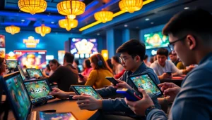 Exciting online card gaming scene featuring topgamebaidoithuong.mx players enjoying various games.