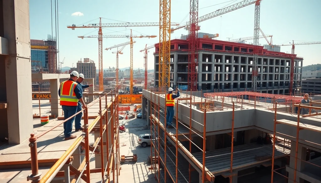 Workers collaborating at a construction site in Denver, emphasizing the importance of construction association denver.