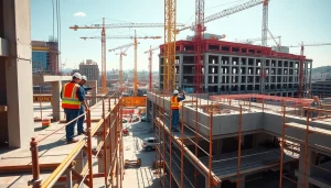 Workers collaborating at a construction site in Denver, emphasizing the importance of construction association denver.
