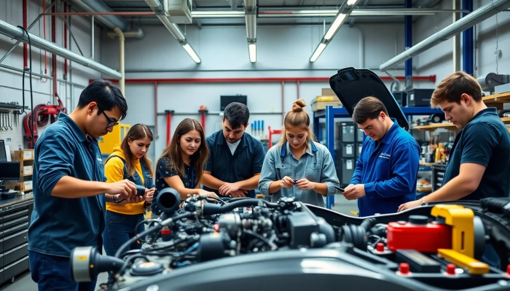 Hands-on learning at a trade school in Tennessee, showcasing students engaged in automotive technical projects.