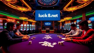 Người chơi tham gia tại bàn poker, ăn mừng chiến thắng và tham khảo https://luck8.net để có các hoạt động casino hấp dẫn.