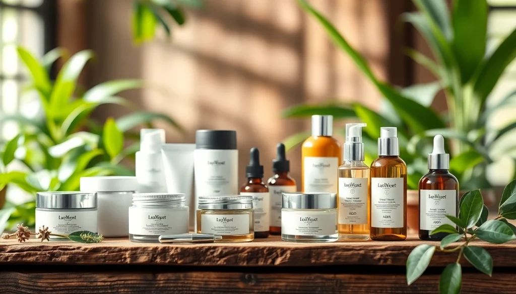 Naturali kosmetika displayed elegantly with organic elements, showcasing eco-friendly beauty.