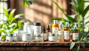 Naturali kosmetika displayed elegantly with organic elements, showcasing eco-friendly beauty.