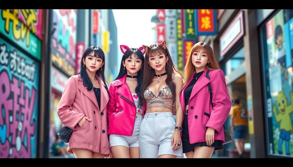 Showcasing blackpink members Jisoo, Jennie, Rosé, and Lisa in stylish outfits in an urban setting.
