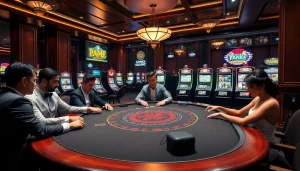 Exciting poker action at mk8th.net with vibrant casino ambiance and sophisticated players.