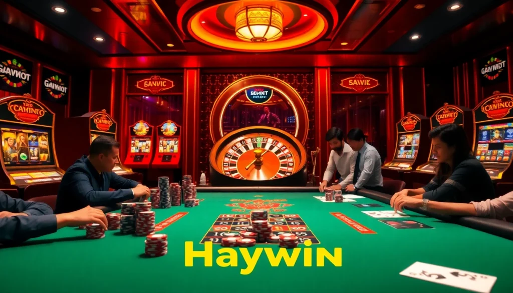 Exciting gameplay at Haywin casino with players winning at blackjack and slot machines.