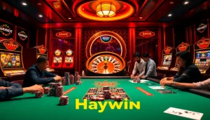 Exciting gameplay at Haywin casino with players winning at blackjack and slot machines.