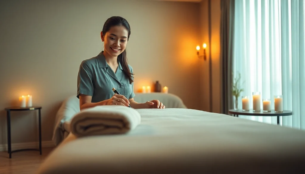 Experience luxurious 출장마사지 with professional massage therapist in serene hotel room.