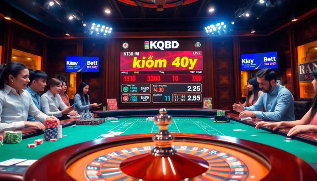 KQBD hôm nay showing live football scores on a vibrant casino betting table.