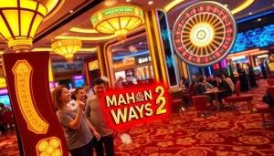 Enjoying a thrilling round of Mahjong Ways 2 slot game with vibrant casino ambiance.