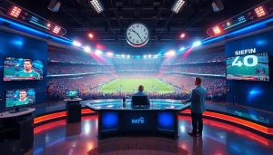 Engaging scene in sports broadcasting showcasing hosts and live event excitement.