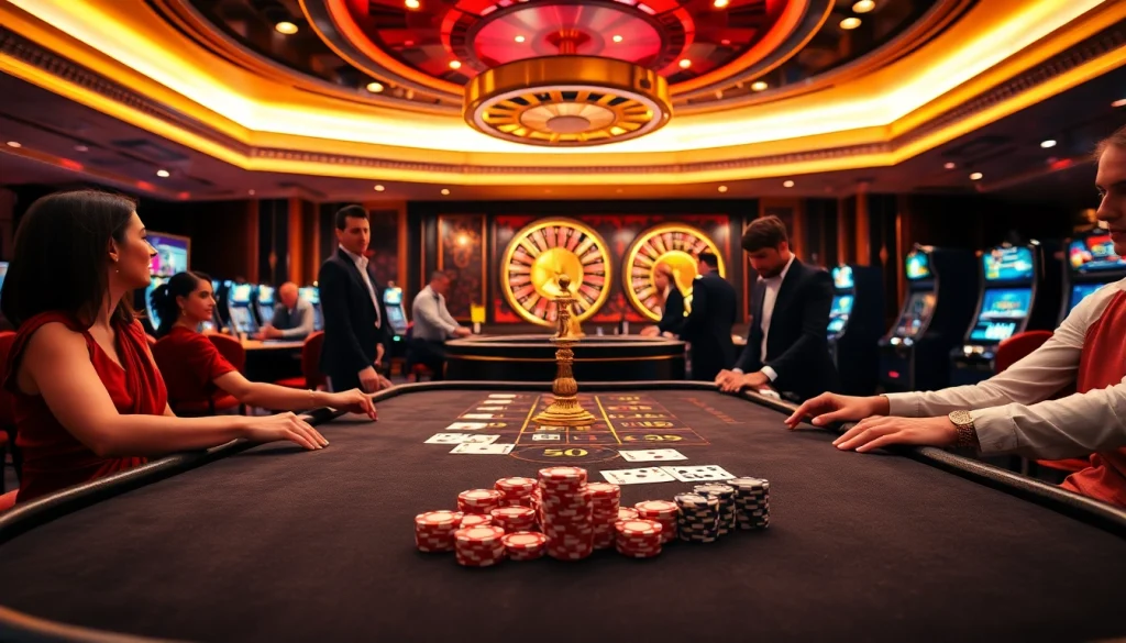 SODO-themed gaming scene with professional gamblers at a luxurious casino table, engaging in poker and roulette.