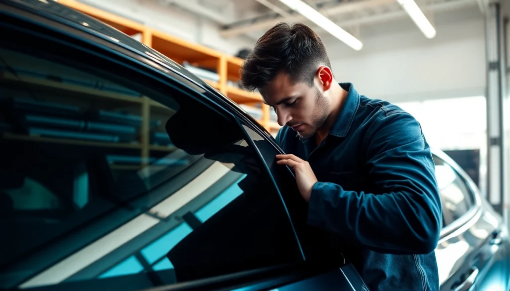 Enhance your vehicle with window tint near me featuring a professional installation in a modern shop.