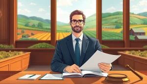 Agriculture lawyer presenting a case in a courtroom, emphasizing legal expertise in agriculture.